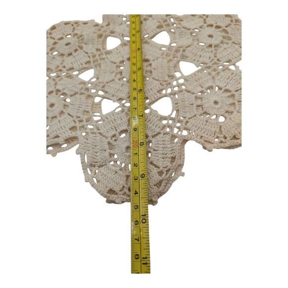 VTG 2 Handmade Crochet Doilies Ivory Lace Table Decor Dresser Scarf Placemats - Picture 2 of 6